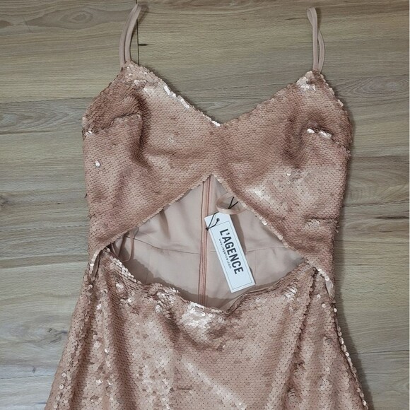 L'AGENCE Femme Sequin Cut-Out Midi-Dress Women's 2 Holiday Party Baddie - Picture 2 of 10